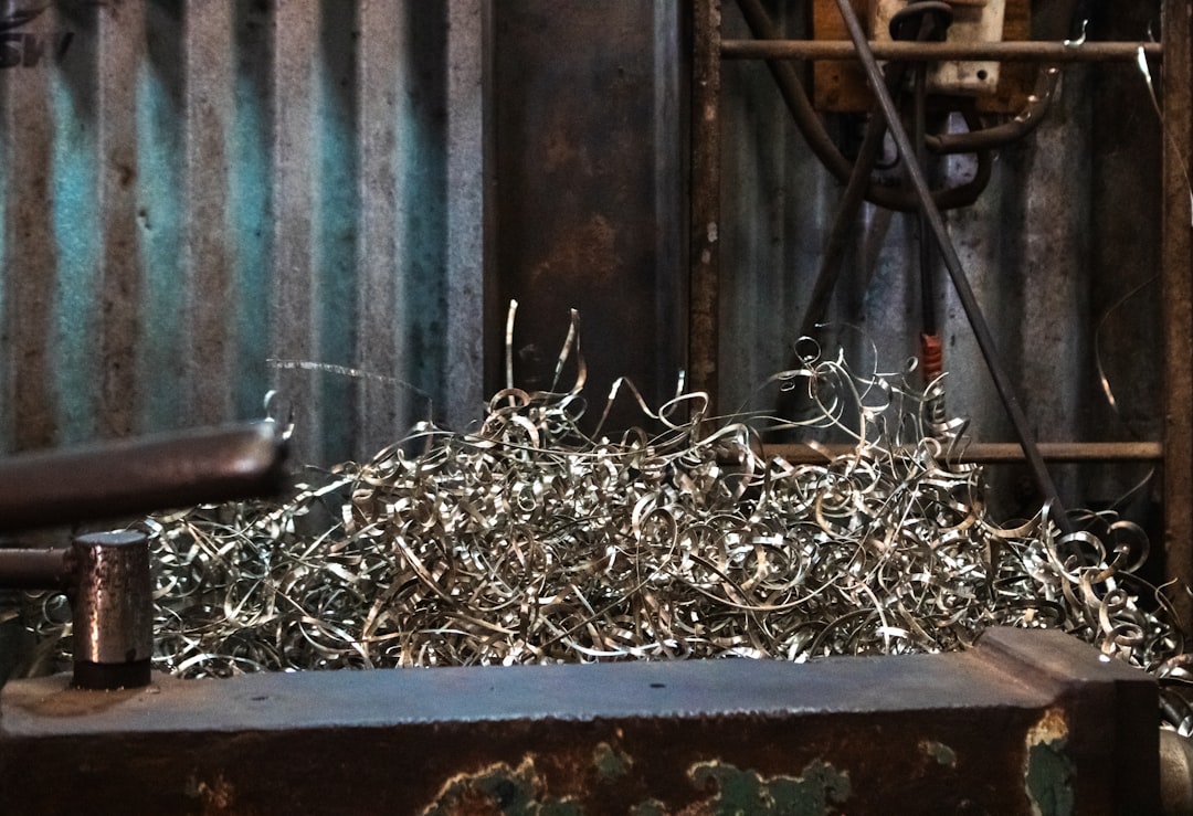 A pile of metal shavings sits in a metal processing and cutting facility in Grant Road, Mumbai, India.